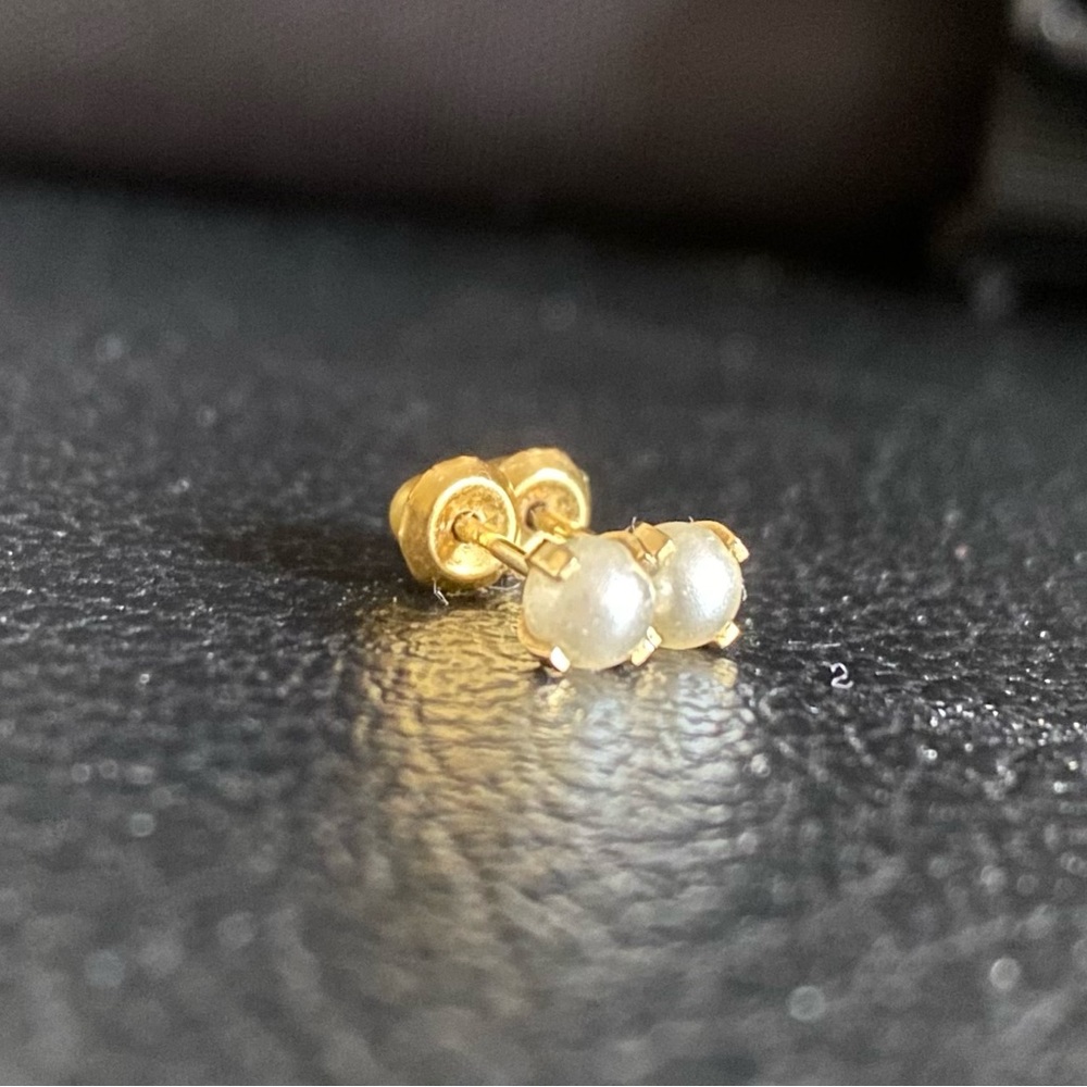 Solid Yellow Gold and Real Pearl Earrings